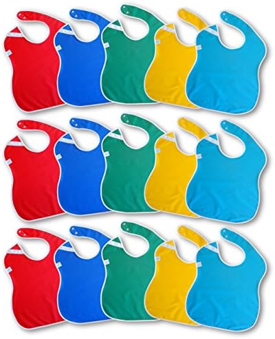 Toppy Toddler Wholesale Bibs in Bulk. Baby Bib for Child Care Centers, Daycare, Preschool and Special Needs Children, 15-pack (13" x 18" / Multi Color)