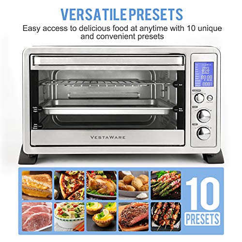 Vestaware Toaster Oven, 27QT Hot Convection & Rotisserie Oven with 10 Presets & 6 Accessories, Baking Pan Broil Rack Rotisserie Fork and Crumb Tray, Non-stick interior, Stainless Steel Countertop Ovens - Thumbnail 2