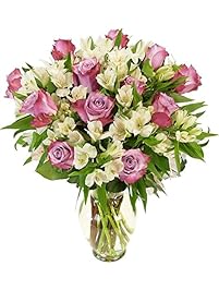 Benchmark Bouquets Delightful Roses and Alstroemeria, With Vase