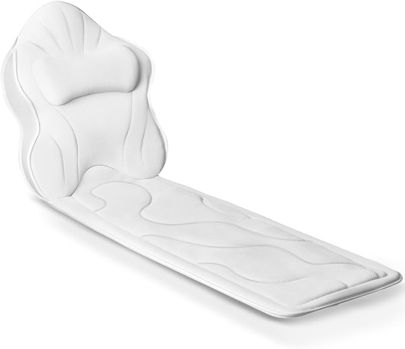 Poemland Luxury Bath Pillow Mat & Cushion - Full Body Spa Relaxation White