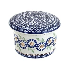 Blue Rose Polish Pottery Peach Blossom French Butter Dish