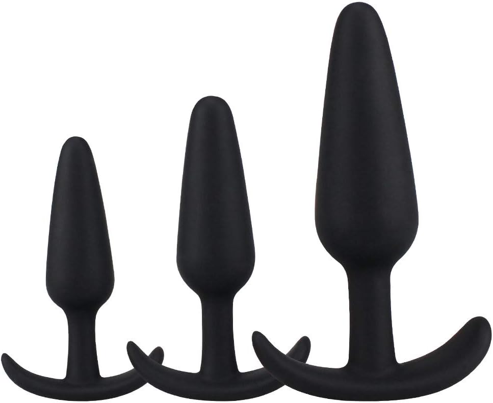 Anales Pugs Beginner for Women and Men Anales Trainer 3 Pcs Kit 3 Size Silicone Bútt Plugs, Amal Plugs，Beginner Starter Set Toys with T-bar Base Black by SexTown