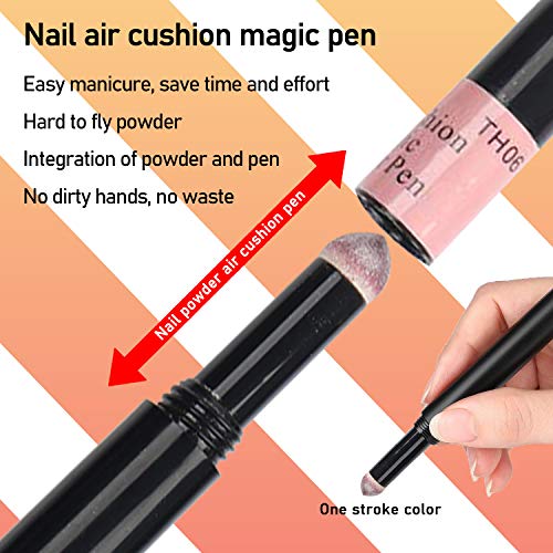 BISHENGYF Chrome Nail Powder Pen,6 Colors Metallic Chrome Air Cushion Magic Glitter Nail Powder