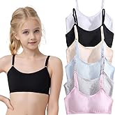 YoBeLove Teen Girls Sports Bras 6 Pack Cotton Underwear with Bra Pads and Adjustable Spaghetti Straps for Kids 10-18 Years