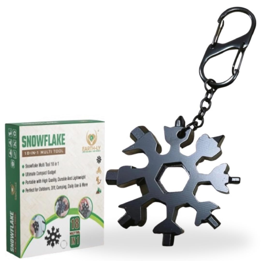 Snowflake Multitool: 18 Handy Tools for Travel & Outdoors | Stainless Steel, Suitable for Men & Women | Perfect Gadget Gifts for Secret Santa | UK Brand