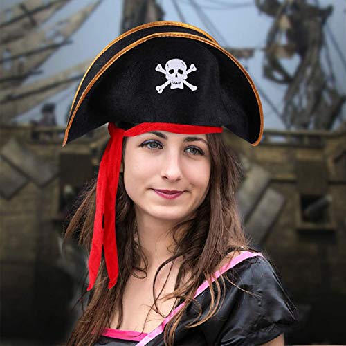 Hsei 4 Stücke Piraten Hut Klassische Schädel Print Piraten Kapitän Kostüm Kappe für Halloween Maskerade Party Cosplay Hut Stütze – Bild 6