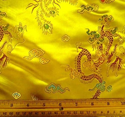Chinese Brocade Dragon Print Fabric, 114cm Width, 10 colour options sold by the meter, Free Delivery - Yellow