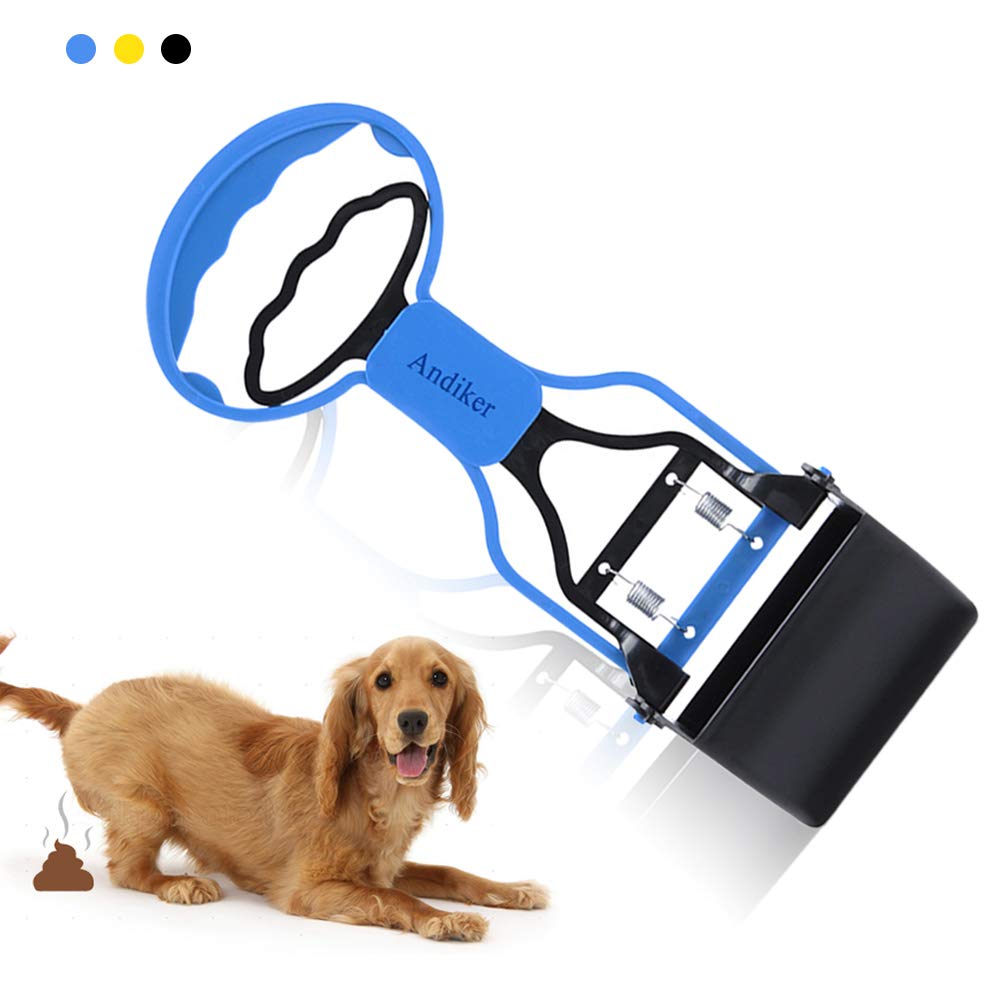 Andiker Pooper Scooper for Pets, Portable Pet Waste Scooper, Dog Poop Scoop, Pet Waste Jaw Clamp Scooper, High Elastic Spring (Blue)