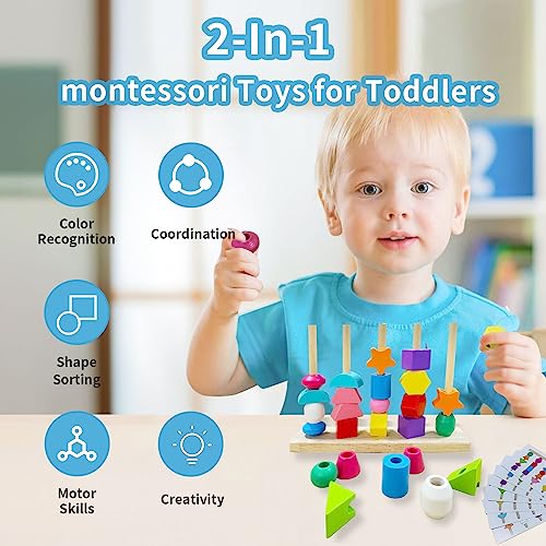 Montessori Wooden Beads Sequencing Toy Set Lacing Beads Game with