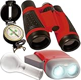 Kids binoculars - Outdoor adventure set - compact folding binoculars , crank LED flashlight , spy glass , compass . For childrens bird watching , camping , pretend play - Educational toy for kids
