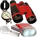 Kids gift - Outdoor adventure set - compact folding binoculars , crank LED flashlight , spy glass , compass . For childrens bird watching , pretend play - Educational outdoor toy for kids