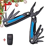 Multifunction Multitool Pliers and Saw - Compact Portable Mini Purpose Multi Tool Set Kit for Every Day - Locking Tactical Multi-Function Tool with Black Coating and Blue Handles - Grand Way 104021