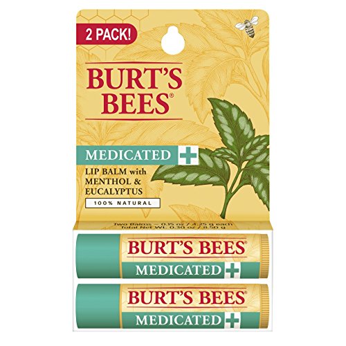 Burt's Bees 100% Natural Medicated Moisturizing Lip Balm with Menthol & Eucalyptus - 2 Tubes