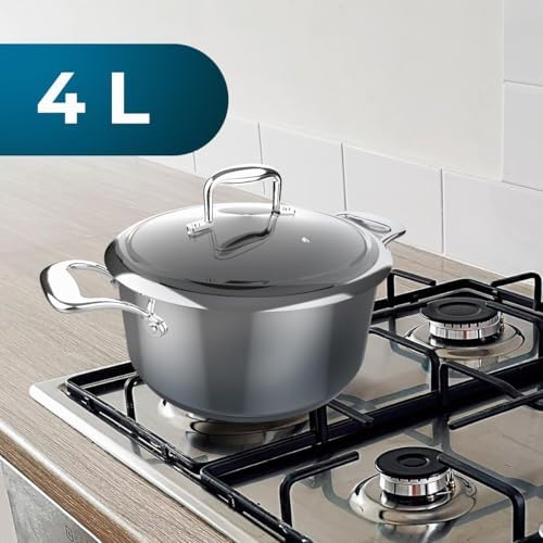 Cecotec olla polka classy 24 pote de aço. diâmetro 24 cm, capacidade 4 l, aço inoxidável 18/10, revestimento antiaderente, cabos rebitados, tampa de vidro, adequado para todos os tipos de cozinhas