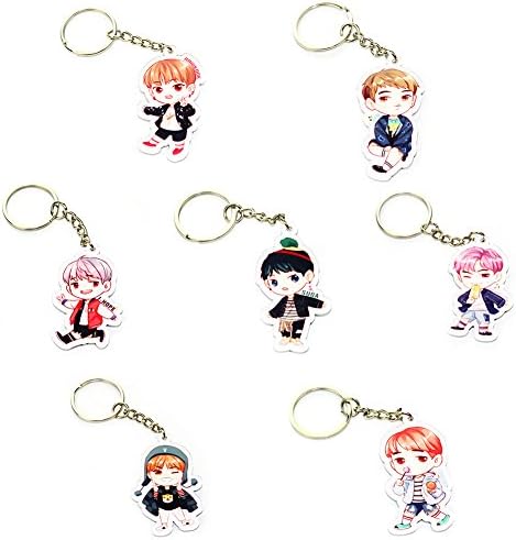 Weirui 7 PCS BTS Keychain, Cute Cartoon KPOP BTS Bangtan Boys Keychain Key Ring (Keychain 7 Pack)