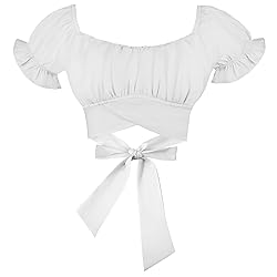 COOUFE Women's Crop Tops Ruffle Short Sleeve Tie