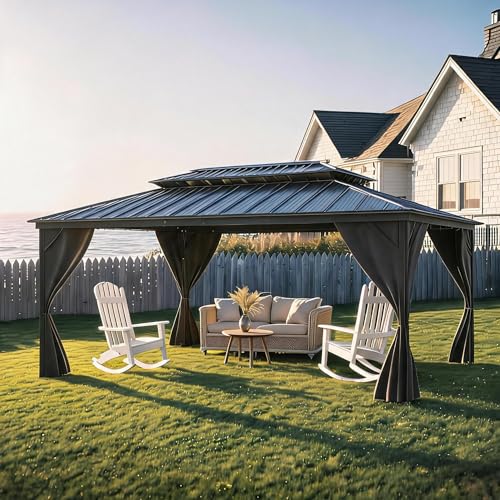 GarveeLife Hardtop Gazebo 12 ft x20 ft for All Weather, with Double Metal Roof,…