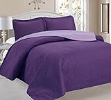 Home Sweet Home Victoria Design Reversible 3 PC Quilt Bedspread Sets (King, Purple/Lavender)