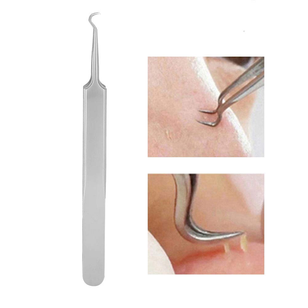Watris Veiyi Blackhead Tweezers, Precision Stainless Steel Curved Hook Comedone Lifter, Blackhead Acne Pimple Remover, Pimple Squeezing Tool