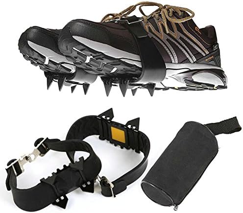 Ice Cleats Traction Snow Spikes Unisex Anti Slip Shoes Grippers with 4 Teeth Stainless Steel for Winter Walking Hiking Mountaineering (black)
