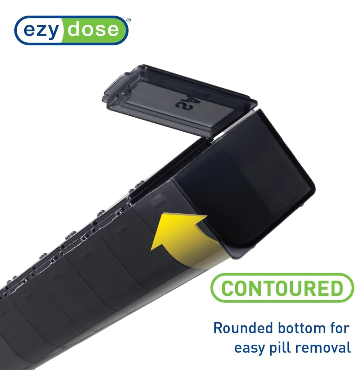 EZY DOSE Weekly (7-Day) Daily Pill Case, Medicine Planner, Vitamin Organizer, Supplement Container, Convenient and Easy to Use, Large Compartments, Travel Friendly, Black, Made in the USA, BPA Free