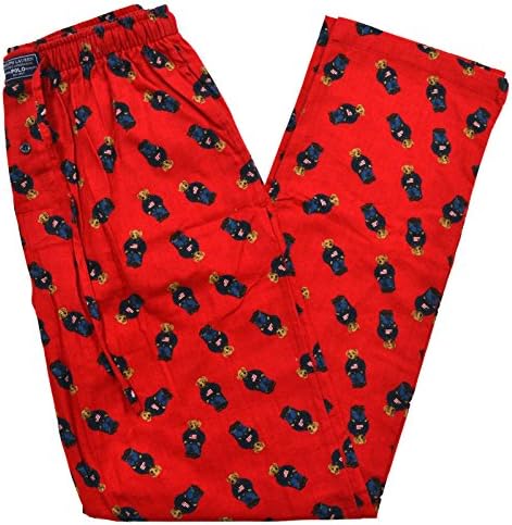 RALPH LAUREN Polo Red Cotton Polo Bear Print Sleepwear Pants Button Fly Wine Mens L