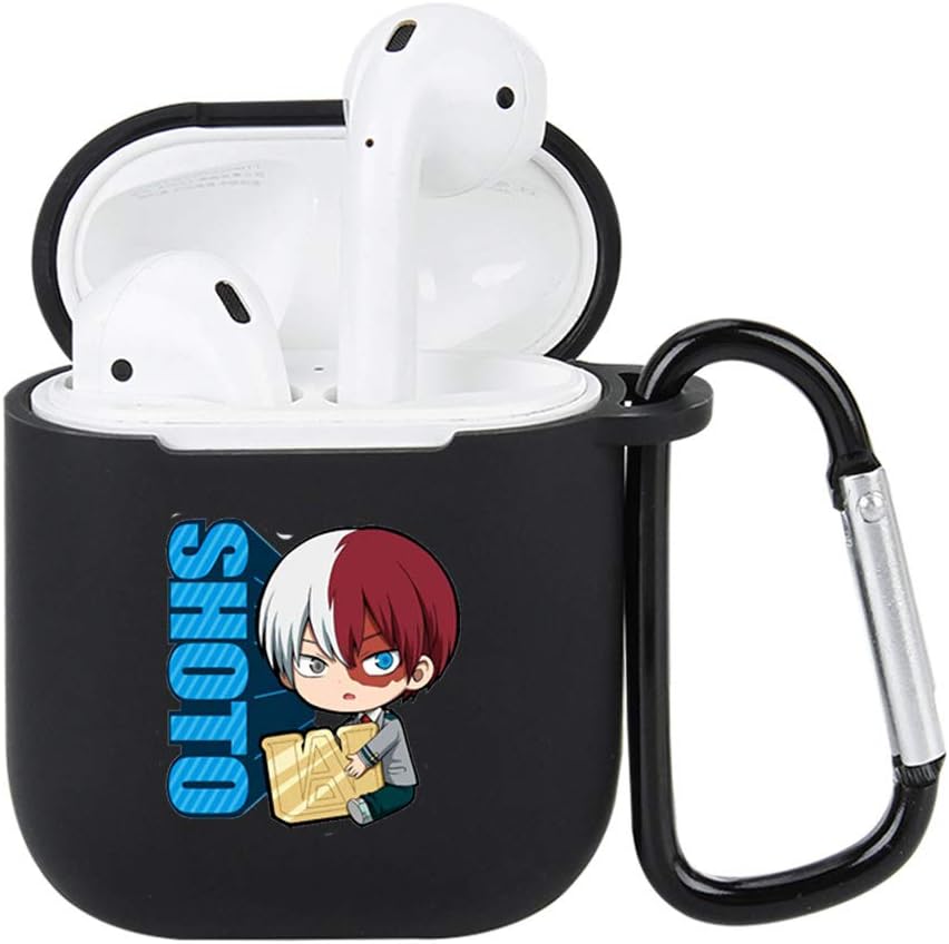 Kunandroc My Hero Academia Case for Airpods, with Anti-Lost Carabiner for Airpods 1/2, Anime Character Silicone Cover and Skin for Airpod(Black-06)