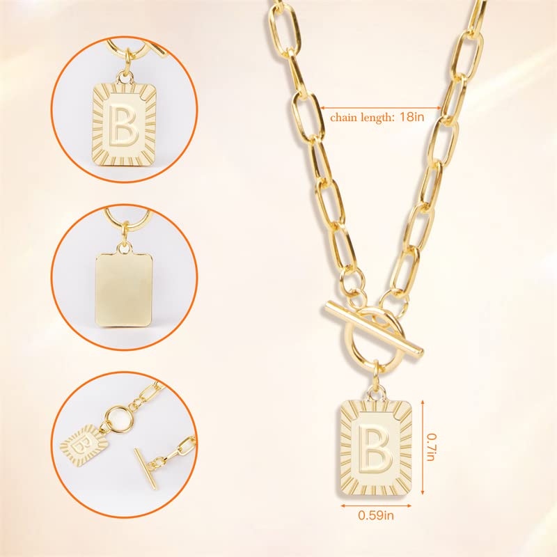 JOKLEFDSA Capital Letter 14K Gold Plated Initial B Letter Pendant Necklace Mens Womens Stainless Steel Paperclip Chain