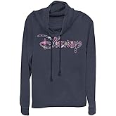 Disney Logo Floral Fill Women's Cowl Neck Long Sleeve Knit Top
