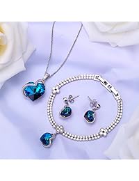 Menton Ezil Enchanted Love - Juego de collar y pendientes de Swarovski bañados en oro blanco de 18 quilates, joyería de boda, regalo para ella, latín, MEJAIS932B01