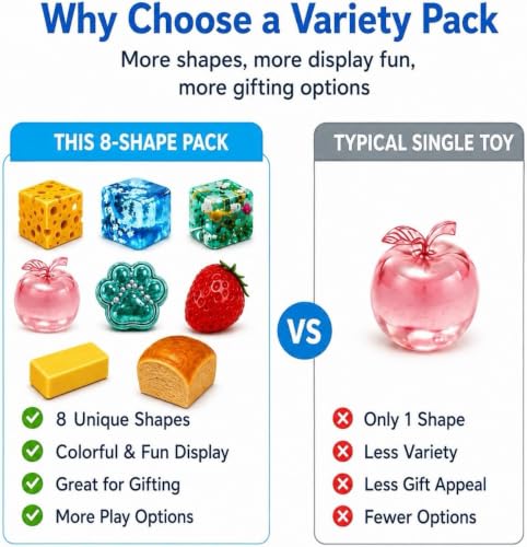 Last page® 8 in 1 Squishy Variety Pack Piece Fun Box Squeeze Toys Set Slow Rising Butter Strawberry Sugar Filled Ice Cube Apple Bread Cat Paw Balls for Adults Stress Relief Gift Stretchy Daily Use