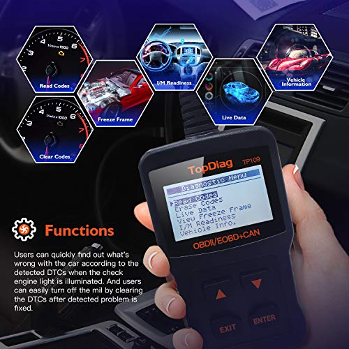 TopDiag Car Code Reader Engine Scan Tool Universal Automotive Diagnostic Tools TP-109 Auto Scanner Suitable for OBD2 Protocol/Standard 16-pin EOBD/CAN Vehicles