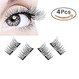 Piccul Magnetic False Eyelashes, 3D Black Dual Magnetic, Ultra Thick Ultra Solf And Long for Entire Eyes, Glamorous, Natural Look, Handmade Reusable Eyelashes (Black) 1 Pair/4Pcs
