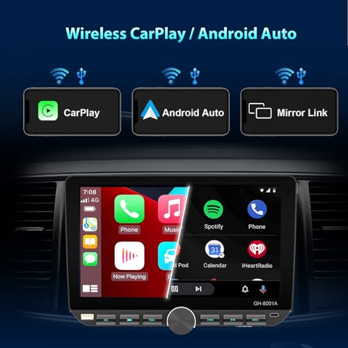 Alondy 1 DIN Android 14 (4G+64G) Car Radio with Screen (10.1") Compatible with Wireless Apple Carplay Android Auto Radio AM/FM RDS Bluetooth Navi GPS WiFi Type-C USB Mirror Link
