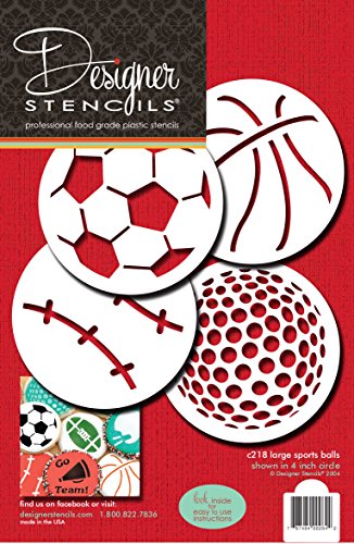 Designer Stencils C218 Large Sports Ball Cookie Stencils (Basketball - Golf - Soccer - Baseball), Beige/semi-transparent