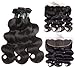 Brazilian Body Wave Bundles with Frontal(14 16 18+12)100% Virgin Human Hair Extensions Frontal with Bundles Ear to Ear Lace Frontal with Baby Hair Natural Color