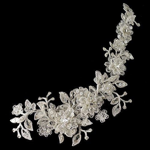 Amiya Ivory Lace Flexible Bridal Hair Applique Accented with Rhinestones, Crystals &amp; Sequence Wedding Bridal Headband
