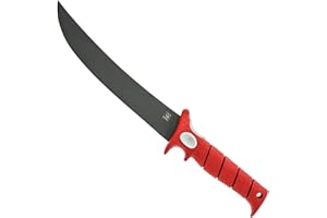 BUBBA 9 Inch Flex Fillet Knife with Non-Slip Grip Handle, Full Tang Stainless Steel Titanium Bonded Blade, Lanyard Hole and Synthetic Sheath for Fishing