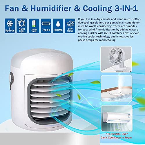 Portable Air Conditioner,Personal Air Cooler, 3in1 Evaporative with 3