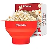 PowerLix Microwave Popcorn Popper, Collapsible Silicone Bowl, Hot Air Popcorn Maker, Healthy Machine No Oil Needed, BPA PVC Free With Lid AND Convenient Handles (Red)