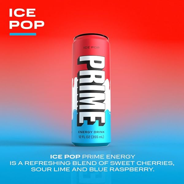 PRIME ENERGY ICE POP | ZERO SUGAR ENERGY DRINK 24 PACK | PREWORKOUT ENERGY | 200MG CAFFEINE WITH 355MG OF ELECTROLYTES AND COCONUT WATER FOR HYDRATION| VEGAN | GLUTEN FREE |12 FLUID OUNCE | 24 PACK