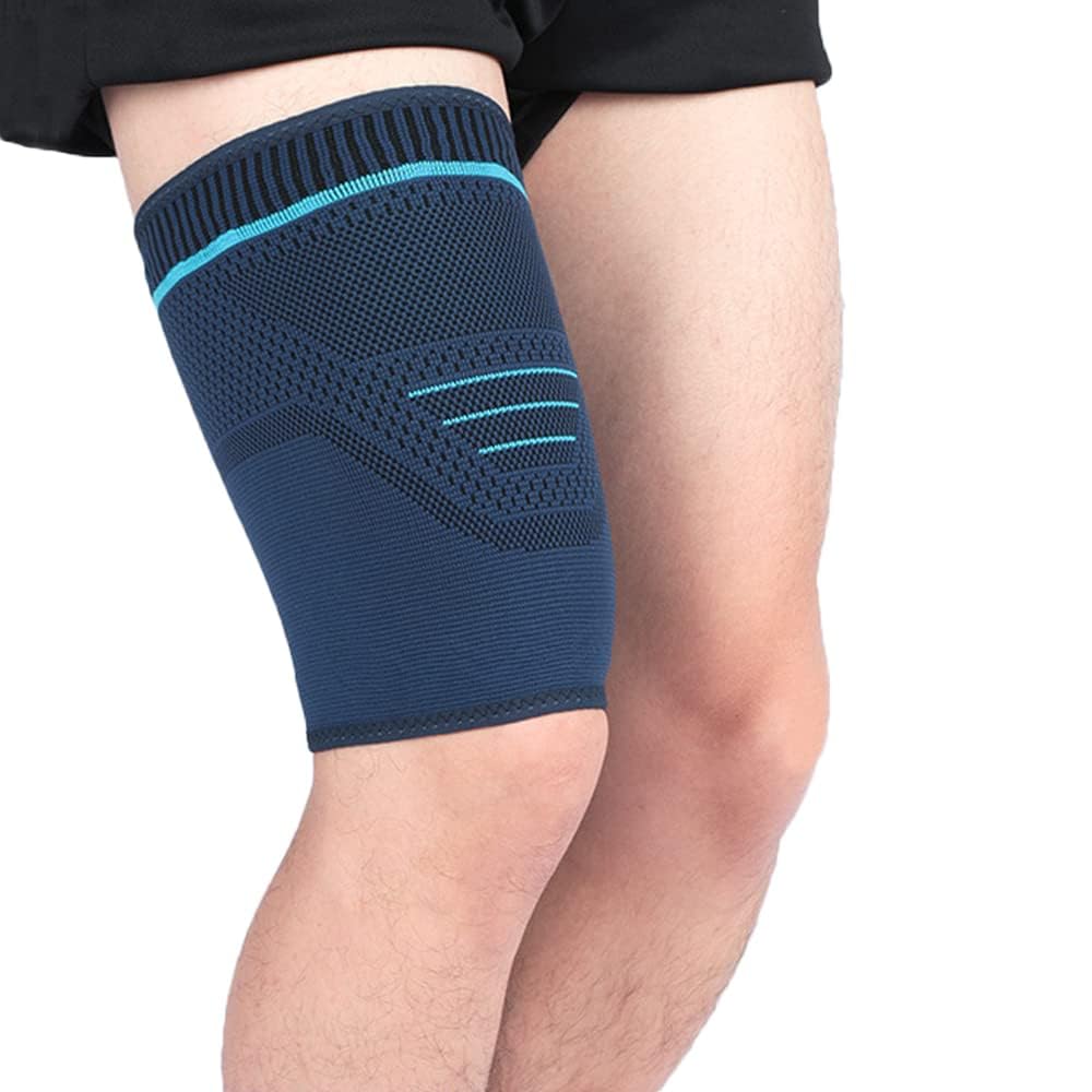 TOFBS 2 Pack Thigh Compression Support Sleeves for Men and Women Breathable Non-Slip Upper Leg Sleeves for Groin & Hamstring Quadricep Pain Relief, Tendinitis, Leg Sprains, Strains (M, Blue)