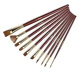 Paint Brush (Set of 10) - Premium Nylon Artistrove Brushes for Watercolor, Acrylic & Oil Painting | Perfect For Painting Canvas, Ceramic, Clay, Wood & Models - Great For Beginners & Students!
