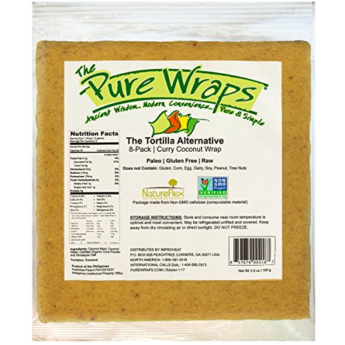 Pure Wraps, Paleo Coconut Wraps Curry Flavor, 16 count (2 Packs)