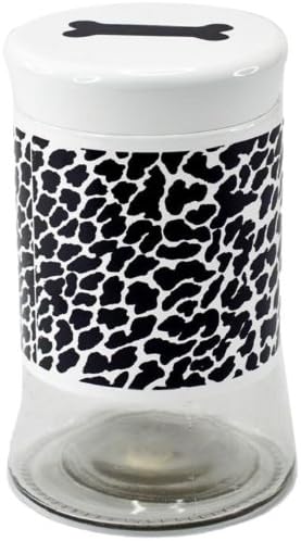 Housewares International Glass Pet Treats Container with Lid, Black and White Cheetah Print, 34-Ounce