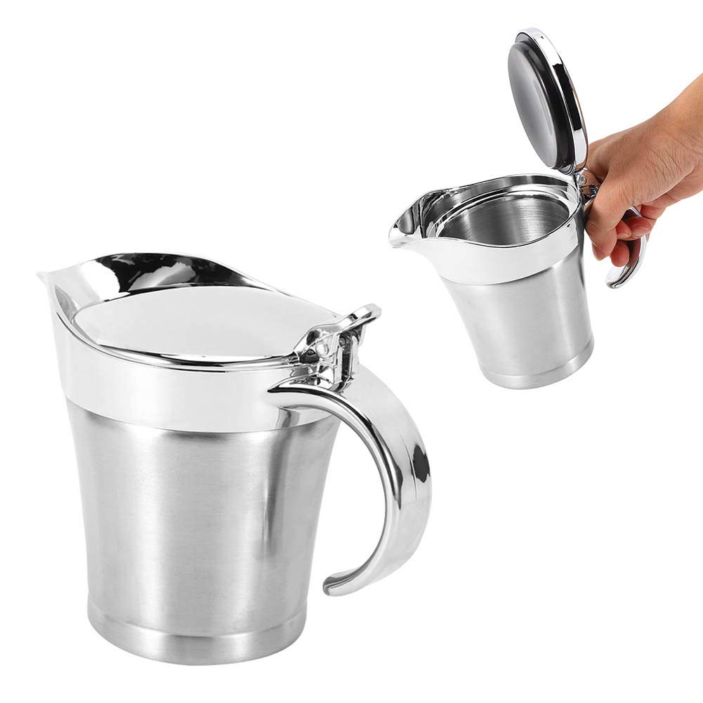 500ML Gravy Boat, Insulated Gravy Jug Stainless Steel Jug Double Wall Sauce Jug with Lid for Gravy, Cream, Sauce