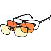 DefenderShield Versa Blue Light Glasses Clip On – Magnetic Amber & Orange Lenses Interchangeable for Day & Night Use – Blue Light Blocking Glasses for Men and Women with Lightweight Ultem Frame