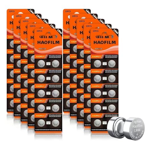 HAOFILM LR44 AG13 357 303 SR44 Premium Alkaline Battery,1.5V Round Button Coin Cell Batteries (100Pack)