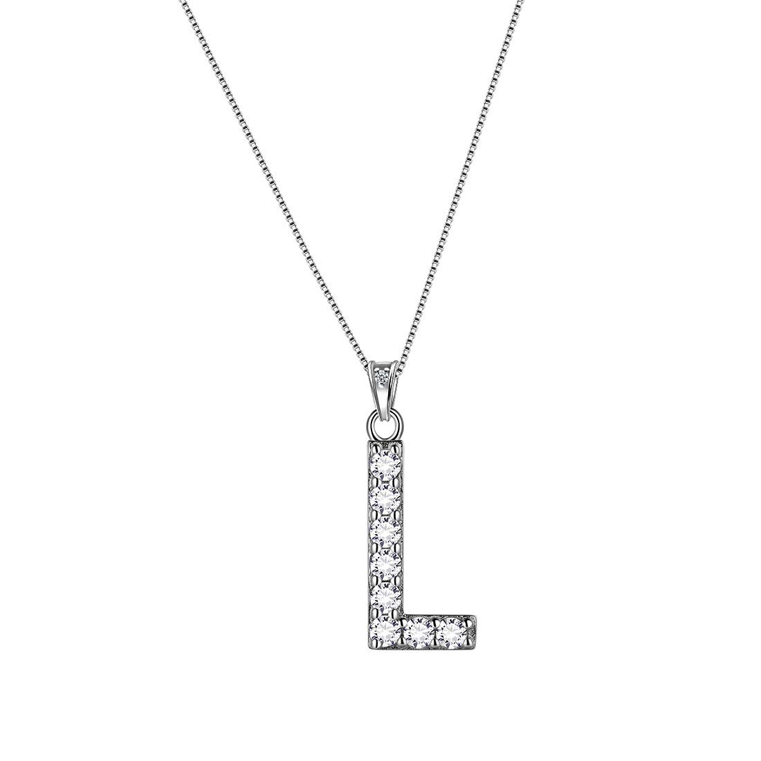 Aurora Tears Letter L Necklaces 925 Sterling Sliver Initial L Alphabet Pendant with Cubic Zirconia Jewellery for Women and Men DP0261L