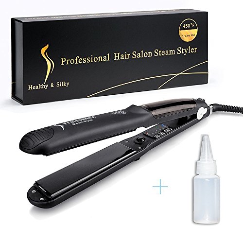 200F-450F Anti Static Steam Hair Straightener Hair Salon Steam Styler Ceramic Tourmaline Flat Iron Salon Vapor Heater Hair Straightening Iron with Anion Care and Locking Switch